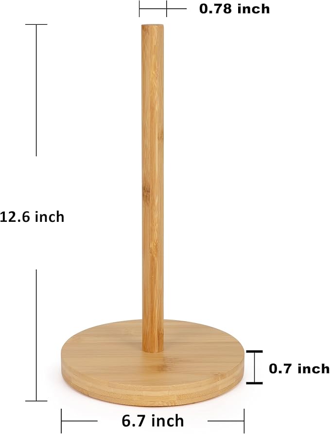 WORHE Bamboo Paper Towel Holder Countertop 1 Pack Thick Sturdy Base, Standing Paper Towel Roll Holder for Kitchen Bathroom Vanity Countertop, Paper Towel Dispenser for Bathroom (YGC017)