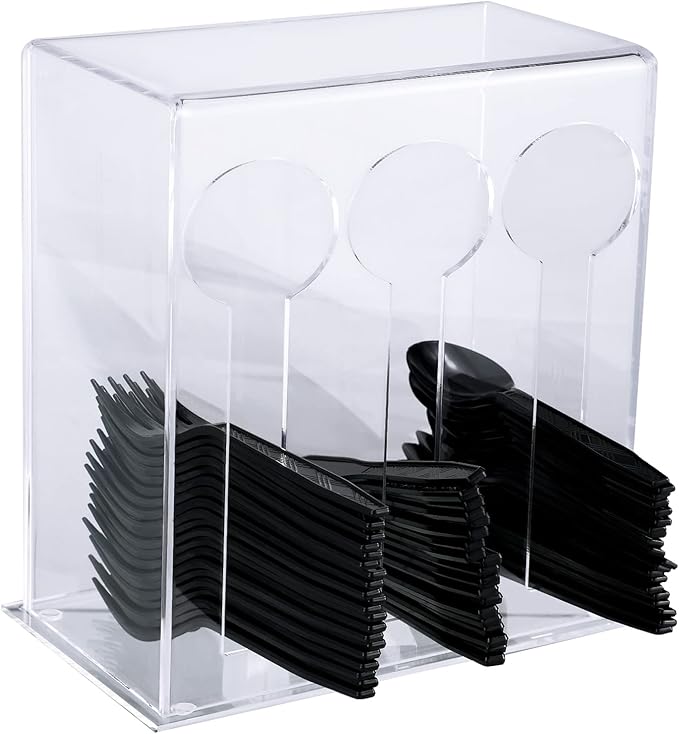 Vesici Plastic Utensil Dispenser Acrylic Utensil Dispenser Silverware Organizer Holder for Kitchen and Restaurant(3 Compartment,Clear)