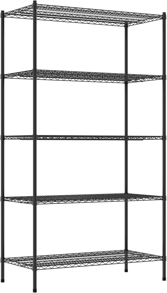 Commercial NSF Listed Black Epoxy Stationary Wire Shelving Kit 24" x 48" x 86", with 5 Shelves Perfect for Warehouse, Walk-in Refrigerator, Freezer, Grocery Store, Restaurant, Dishroom
