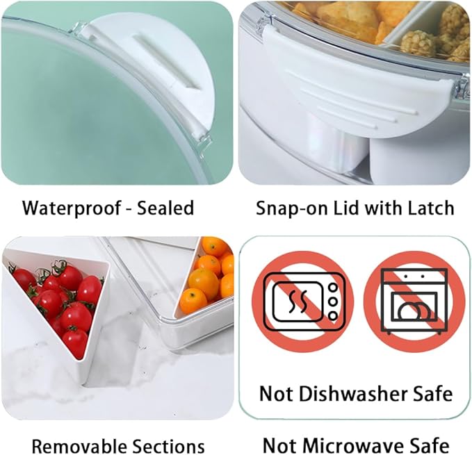 2Pack Veggie Tray With Lid for Fridge Organizer Bins Divided Snackle Box Container with 6 Compartments for Party Serving Platter, Fruit Tray with dip, Snack Storage, Reusable Meal Prep