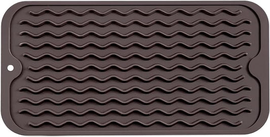 Silicone Dish Drying Mat for Multiple Usage,Easy clean,Eco-friendly,Heat-resistant Silicone Mat for Kitchen Counter or Sink,Refrigerator or Drawer Liner Coffee S 12 inches x 6 inches