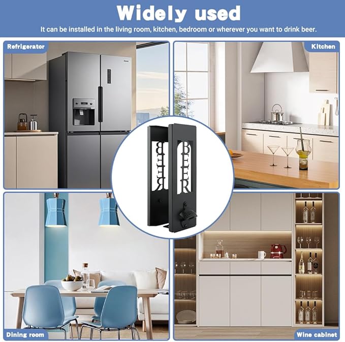 2 in 1 Can Cooler Holder with Bottle Opener, Personalized Beer Can Sleeves Storage Organizer Dispenser for Home Family Bar, Metal Cool Stuff Gift for Men Women(COLOR:Black)