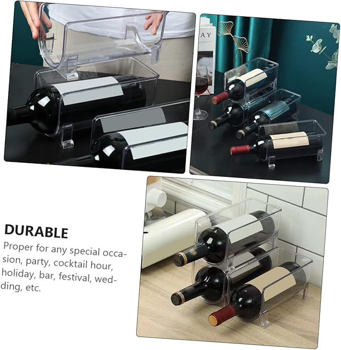 UKCOCO 2Pcs Stackable Drawer Style Wine Storage Bin Transparent Refrigerator Organizer for Bottles and Cans Vertical Display Stand for Wine Lovers and Drink Storage