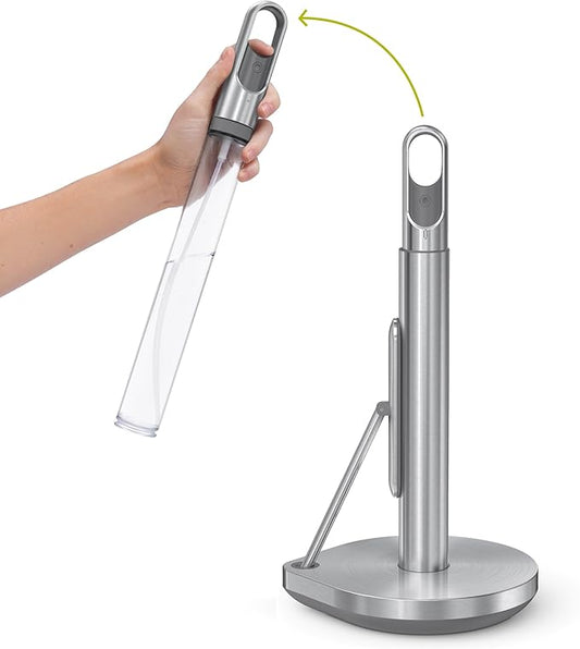 simplehuman Standing Paper Towel Holder with Spray Pump, Brushed Stainless Steel