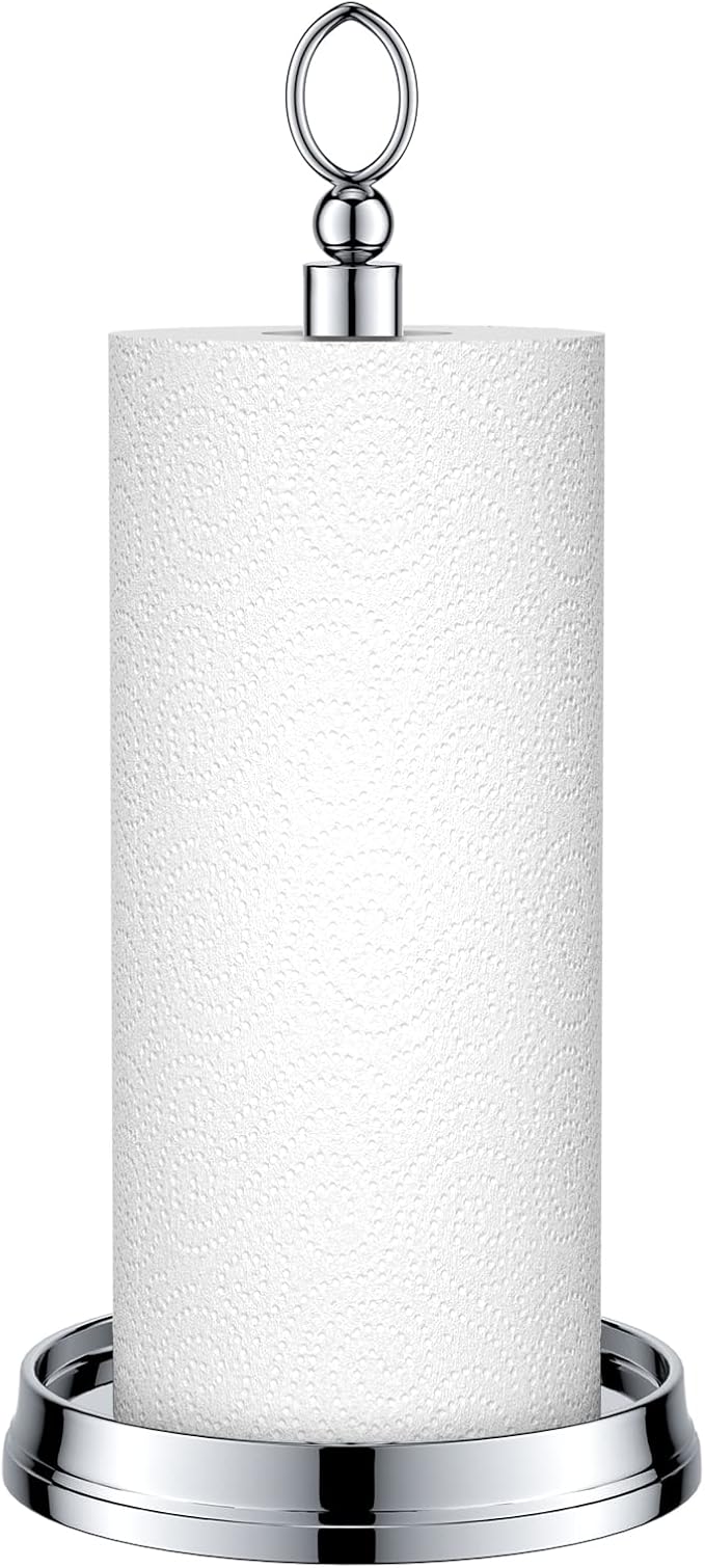 Paper Towel Holder (with Heavy Weighted Base) Steel Paper Holder countertop，Black Paper Towel Holder for Kitchen Countertops, Bars & Dining Tables,Fits Standard & Jumbo Rolls,Chrome