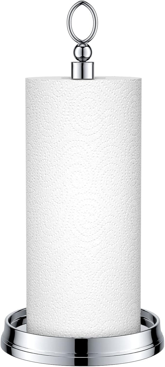 Paper Towel Holder (with Heavy Weighted Base) Steel Paper Holder countertop，Black Paper Towel Holder for Kitchen Countertops, Bars & Dining Tables,Fits Standard & Jumbo Rolls,Chrome