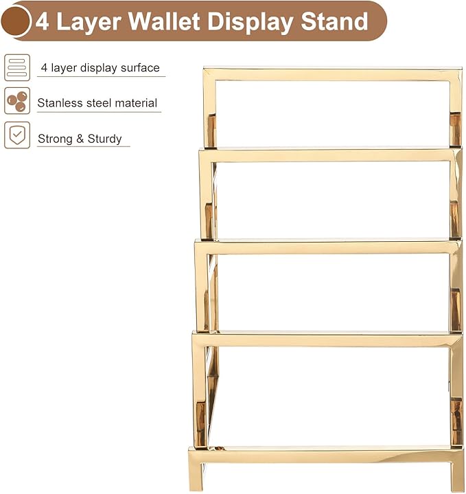 uxcell Clutch Purse Display Stand 4 Layer Wallet Display Rack Metal Clutch Holder Riser for Home Retail Store Supplies - Gold