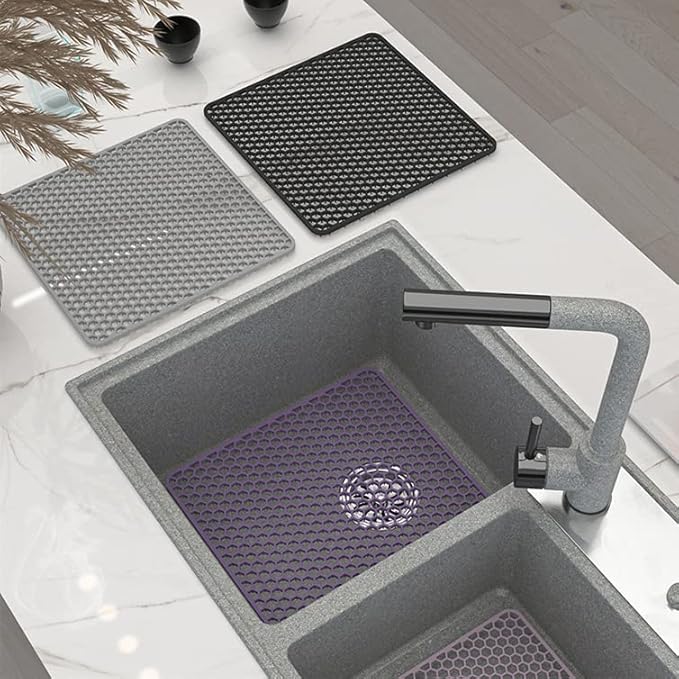LONGFITE Large Sink Mat Dish Drying Mat Multipurpose Silicone Kitchen Draining Trivet Pad Protector Heatproof and Antiskid