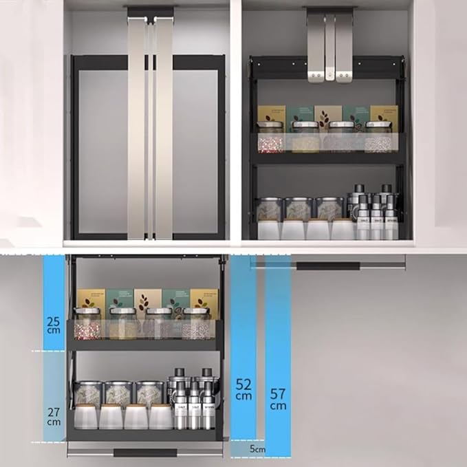 YVYKFZD Upper Cabinet Pull Down Shelf, 2 Tier Pull Down Cabinet Organizer, Convenient Heavy-Duty Kitchen Storage Shelf Organizer, Vertical Lift Dish Rack, Space Saving(13.7"x11.0"x26.3"/35x28x67cm)