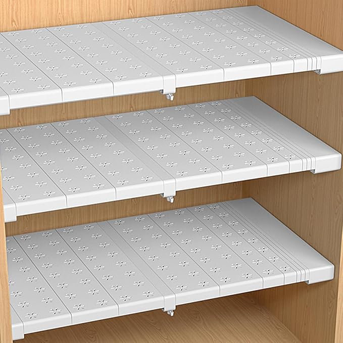Expandable Closet Shelves Organizers, Heavy Duty Adjustable Wardrobe Tension Shelf Rod DIY Cabinet Holders Storage Rack Divider Separator for Kitchen Bathroom Bedroom Garage