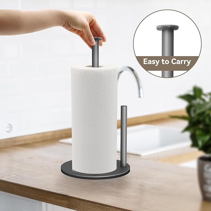 Paper Towel Holder Countertop, Standing Paper Towel Roll Holder for Kitchen Bathroom, Kitchen Paper Towel Stand Holder, Stainless Steel Paper Towel Holder (Grey)