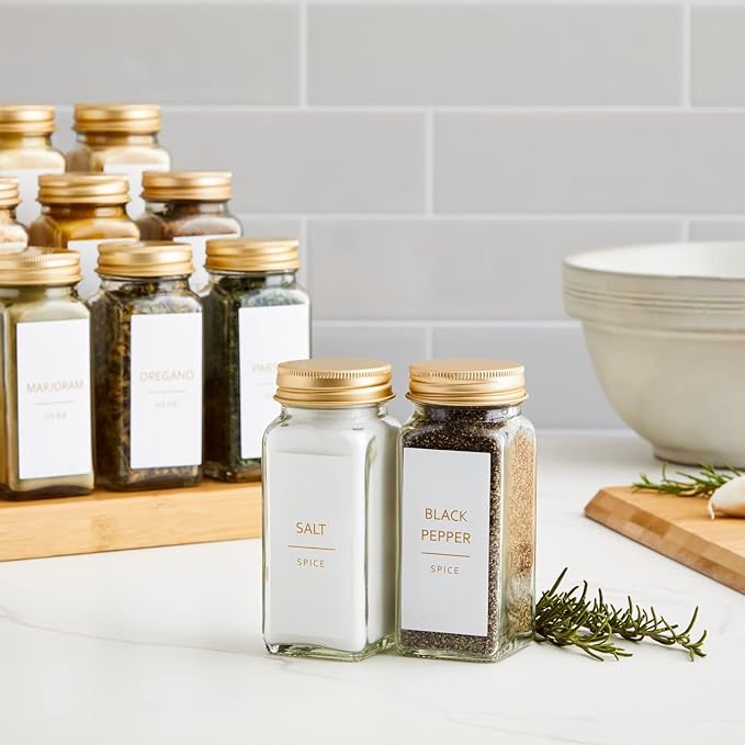 Talented Kitchen Spice Labels for Jars - 140-Pack, 1.25 x 2.5 in, Gold Matte Vinyl - Water-Resistant & Easy Peel & Stick - Kitchen & Pantry Organization - Spice Jar Labels Gold