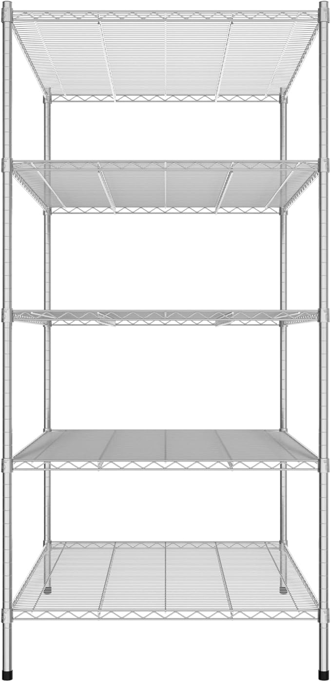 Commercial NSF Listed Chrome Stationary Wire Shelving Kit 36" x 48" x 74", with 5 Shelves Perfect for Warehouse, Walk-in Refrigerator, Freezer, Grocery Store, Restaurant, Dishroom