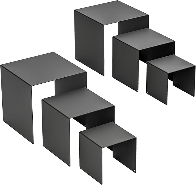 Matte Metal Display Stand,6 Pcs 2 Set Display Risers for Display, Metal Rectangular Display Shelf for Showcase, Dessert, Toys, Perfume (Black, 3''x4''x5)