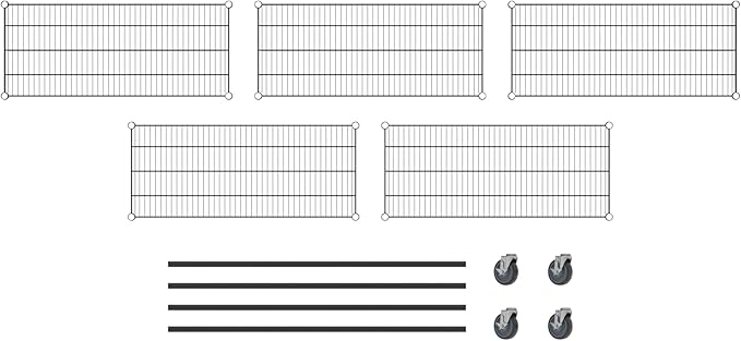 Commercial NSF Listed Black Epoxy Mobile Wire Shelving Kit 18" x 42" x 60", with 5 Shelves Perfect for Warehouse, Walk-in Refrigerator, Freezer, Grocery Store, Restaurant, Dishroom