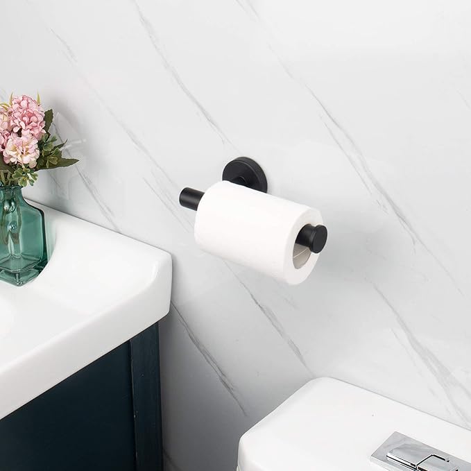 NearMoon Bathroom Toilet Paper Holder, Premium SUS304 Stainless Steel Rustproof Wall Mounted Toilet Roll Holder for Bathroom, Kitchen (3 Pack, Matte Black)