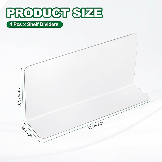 uxcell 4pcs Clear Shelf Dividers, 8"x3.9" Plastic L-Shaped Shelf Separator, Transparent Organizer Divider for Supermarket Store Commodity Classification