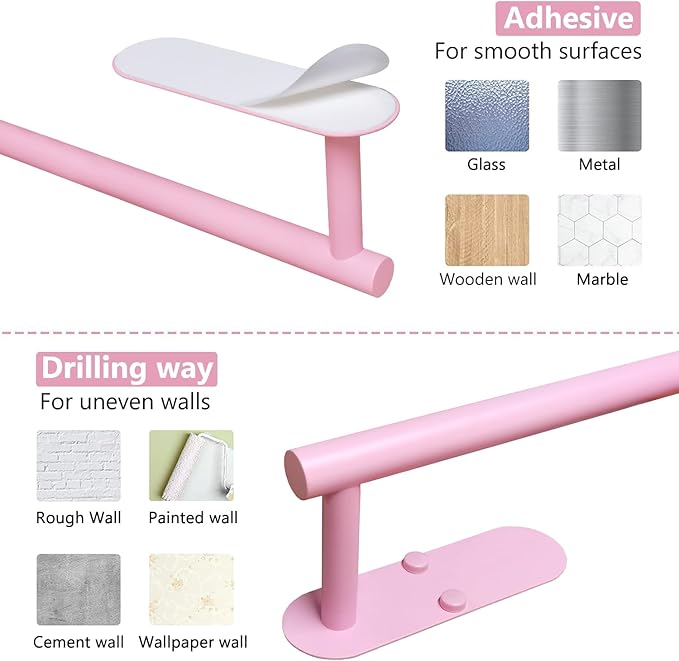 Pink Paper Towel Holder - Self Adhesive Paper Towels Roll Holders Under Cabinet, SUS304 Stainless Steel Wall Mount Towel Holder for Kitchen, Pantry, Sink, Bathroom
