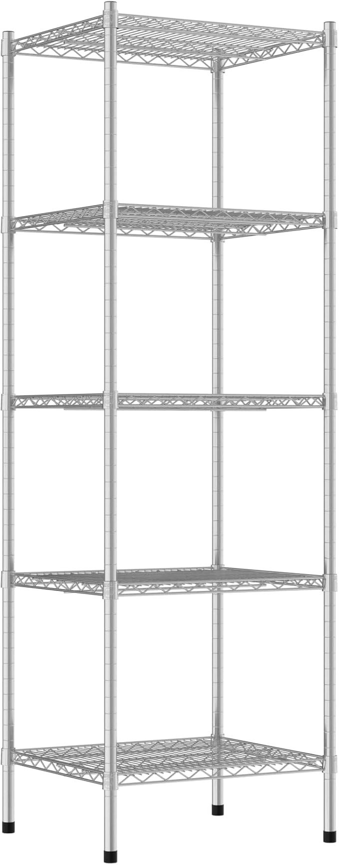 Commercial NSF Listed Chrome Stationary Wire Shelving Kit 21" x 24" x 74", with 5 Shelves Perfect for Warehouse, Walk-in Refrigerator, Freezer, Grocery Store, Restaurant, Dishroom