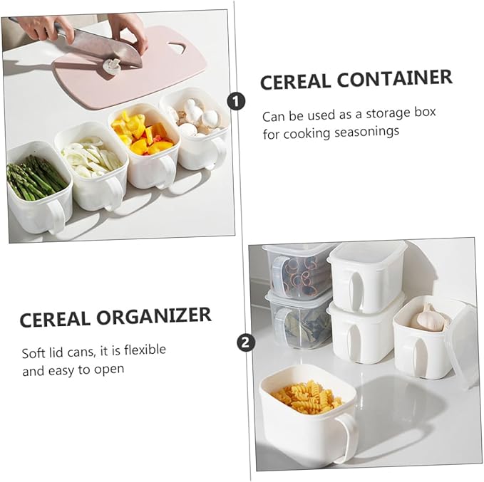 2pcs Large White Plastic Food Storage Containers with Handle and Label, Airtight Dry Food and Cereal Canisters for Refrigerator Organization