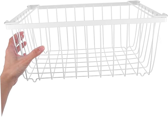 HOMSFOU Deep Freezer Wire Storage Basket Metal Refrigerator Organizer Bin Handles Vertical Sides