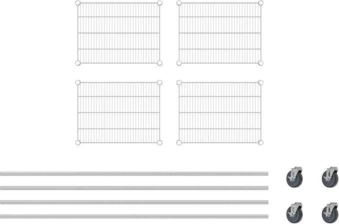 Commercial NSF Listed Chrome Mobile Wire Shelving Kit 18" x 24" x 80", with 4 Shelves Perfect for Warehouse, Walk-in Refrigerator, Freezer, Grocery Store, Restaurant, Dishroom