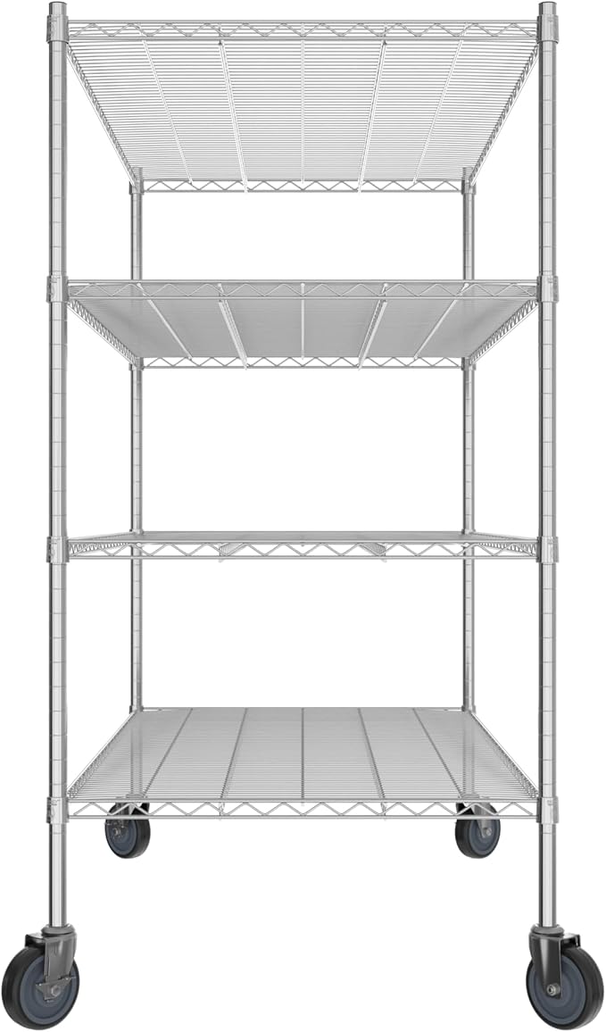 Commercial NSF Listed Chrome Mobile Wire Shelving Kit 30" x 54" x 60", with 4 Shelves Perfect for Warehouse, Walk-in Refrigerator, Freezer, Grocery Store, Restaurant, Dishroom