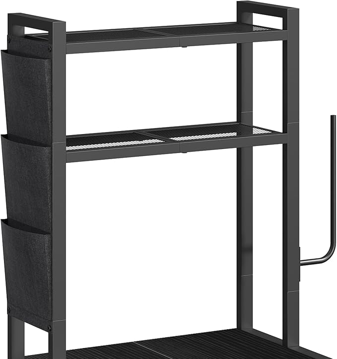 Bakers Rack with Mini Fridge Shelf, 3-Tier Microwave Stand, Coffee Bar Station with Paper Holder, Freestanding Kitchen Storage Rack, for Kitchen, Black BRBK5401