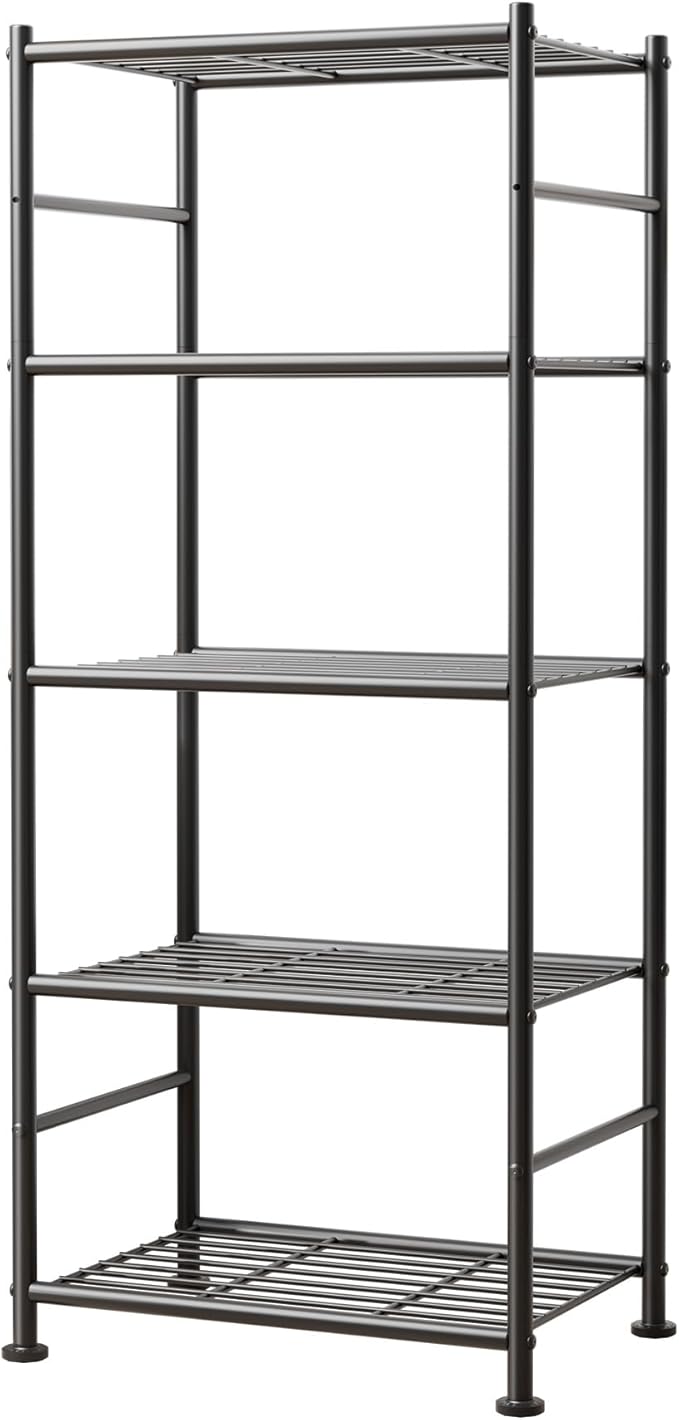 5-Tier Metal Storage Shelves - Slim Shelf Organizer with Reinforced Side Bars, Spacious Storage for Kitchen, Bathroom, and Laundry Room Organization, 18.2" x 12.5" x 57.1", Black