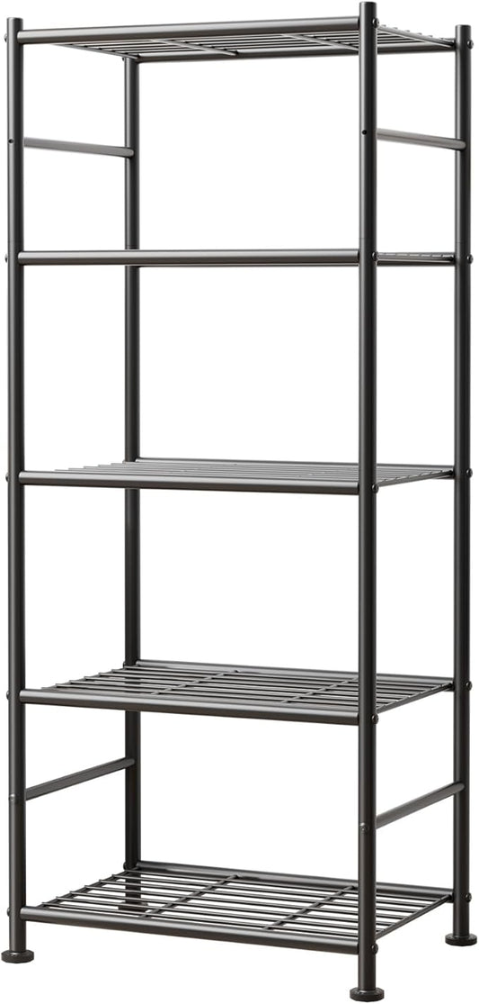 5-Tier Metal Storage Shelves - Slim Shelf Organizer with Reinforced Side Bars, Spacious Storage for Kitchen, Bathroom, and Laundry Room Organization, 18.2" x 12.5" x 57.1", Black