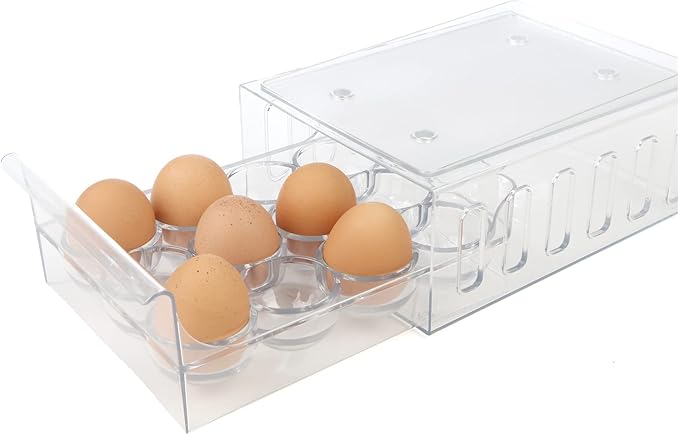 Mind Reader Egg Storage Drawer for Refrigerator, Fridge Organizer, Stackable, Bin, 6.75"L x 8.75"W x 3.5"H, Set of 2, Clear