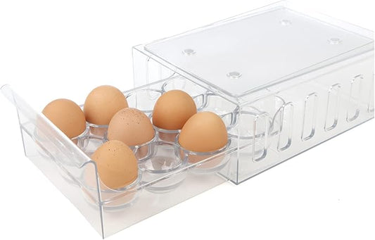 Mind Reader Egg Storage Drawer for Refrigerator, Fridge Organizer, Stackable, Bin, 6.75"L x 8.75"W x 3.5"H, Set of 2, Clear
