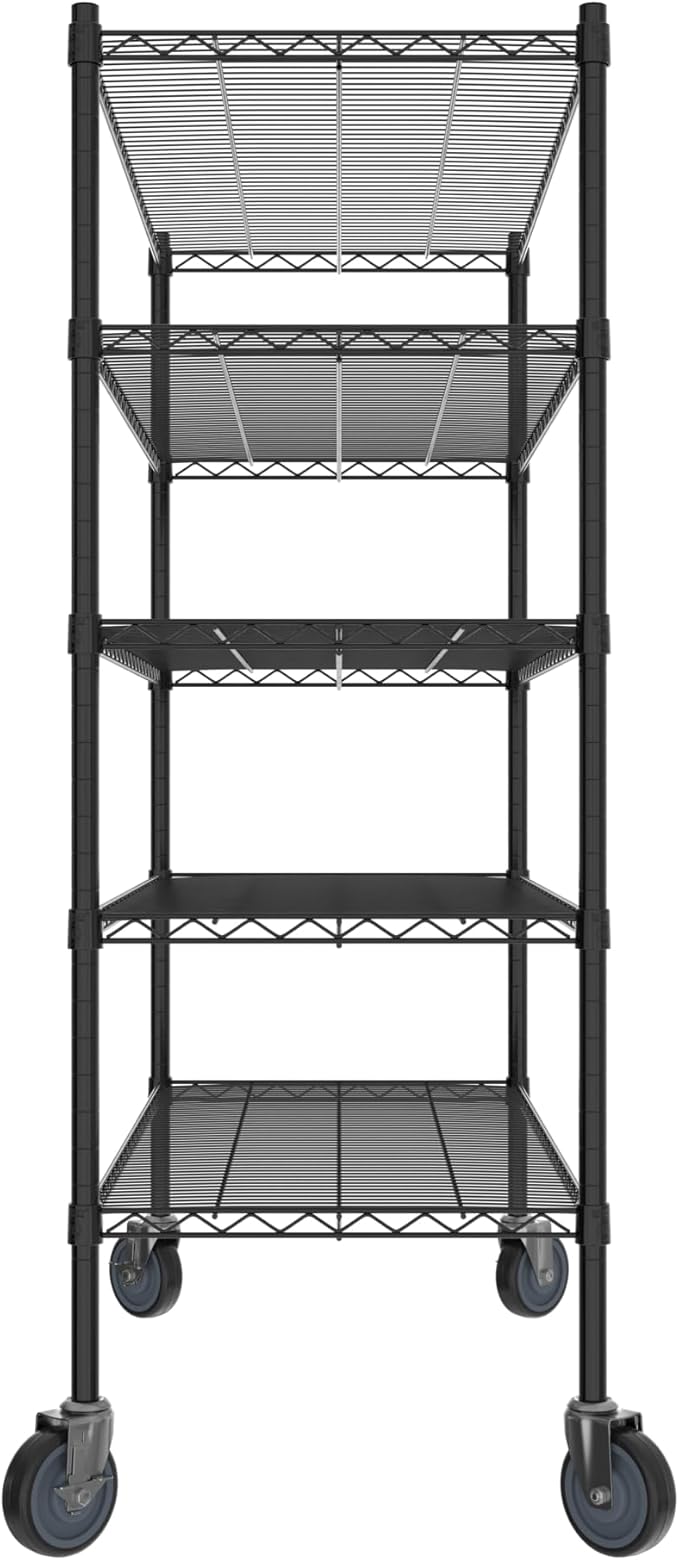 Commercial NSF Listed Black Epoxy Mobile Wire Shelving Kit 21" x 48" x 60", with 5 Shelves Perfect for Warehouse, Walk-in Refrigerator, Freezer, Grocery Store, Restaurant, Dishroom