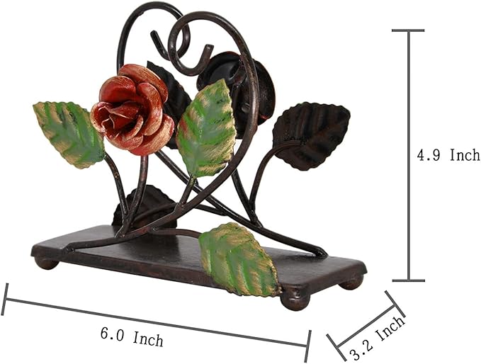 OwlGift Multicolor Napkin Holder – Rose Design Metal Napkin Storage for Tables Modern Serviette Organizer – Tissue Dispenser Perfect for Outdoor Events – Decorative Clear Cocktail Napkin Kitchen Décor