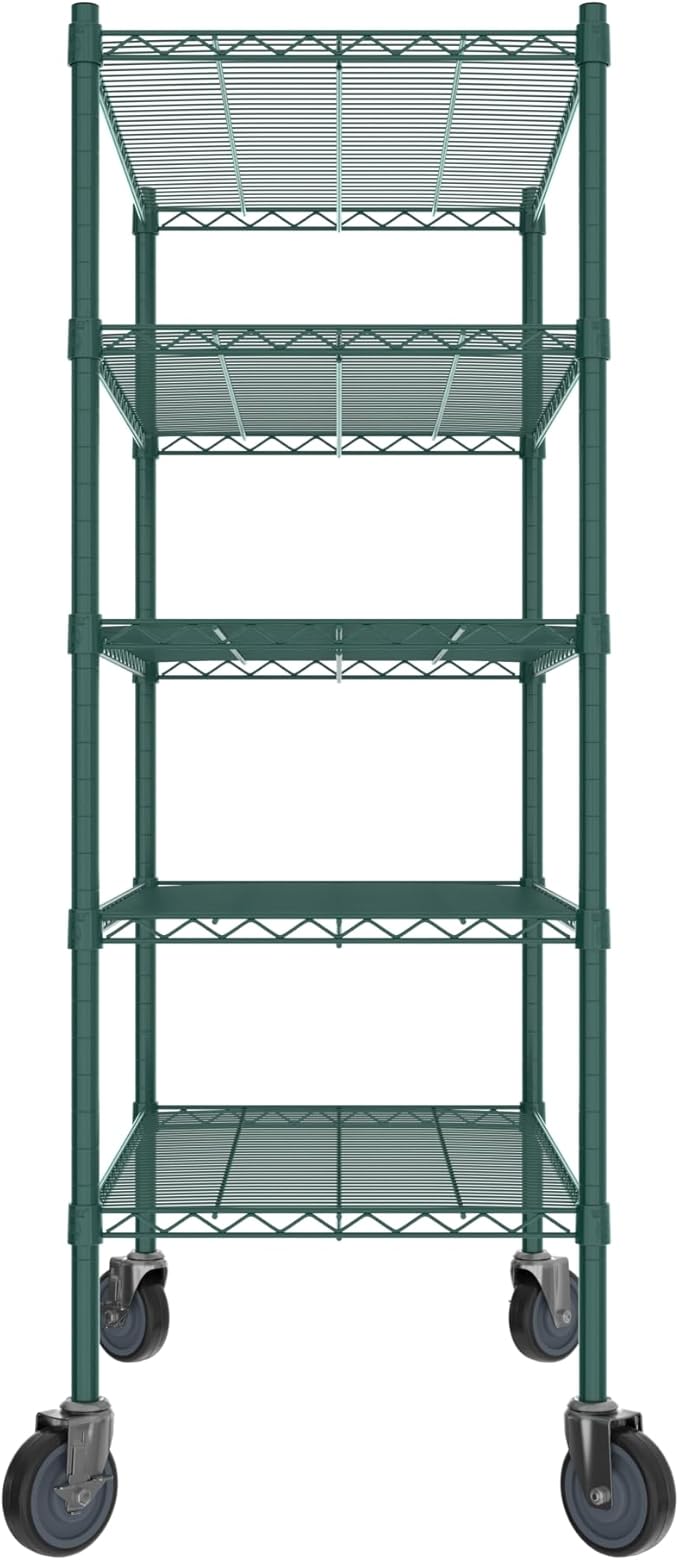 Commercial NSF Listed Green Epoxy Mobile Wire Shelving Kit 21" x 36" x 60", with 5 Shelves Perfect for Warehouse, Walk-in Refrigerator, Freezer, Grocery Store, Restaurant, Dishroom