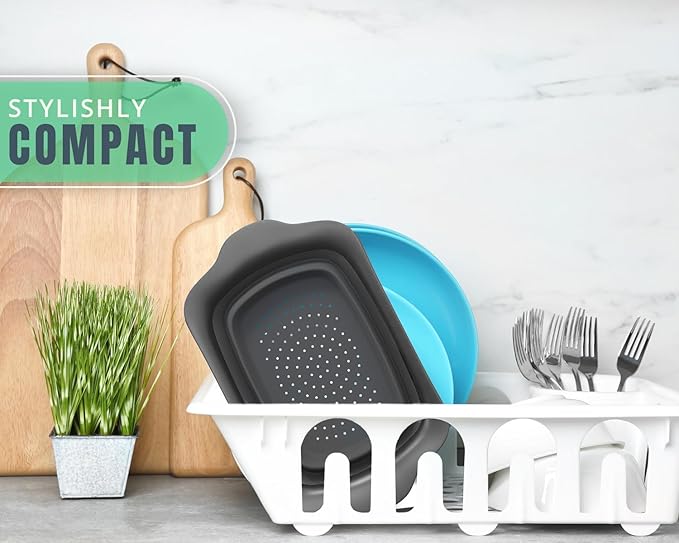 Comfify Over-the-Sink Colander with Handles – Sleek Plastic Black Kitchen Strainer for Pasta, Vegetables & Fruits – Space-Saving Design – 17.1" x 10.1" x 1.4"