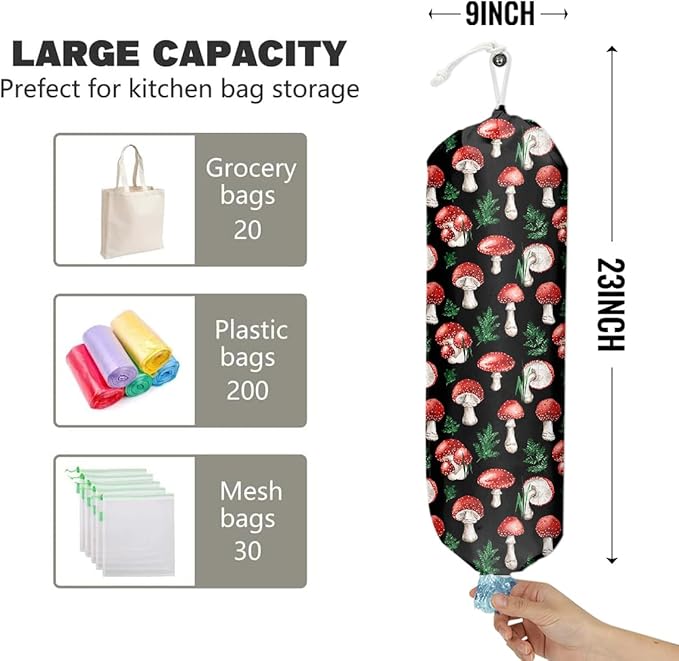 Cute Mushroom Grocery Bag Holder and Dispenser Plastic Bags Organizer Garbage Shopping Trash Bags Storage for Home Hippie Witchy Kitchen Gifts for Kitchen Farmhouse Holiday Home Decor