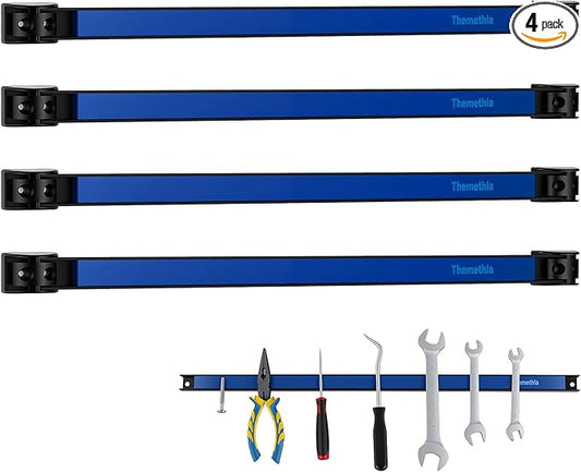 18" Magnetic Tool Holder Strip, 4 Pieces Blue Metal Tool Organizer Rack with Stainless Steel Surface, Magnet Bar for Garage Workshop, Easy To Install with Mounting Screws