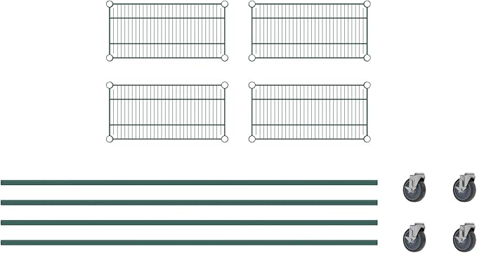 Commercial NSF Listed Green Epoxy Mobile Wire Shelving Kit 12" x 24" x 80", with 4 Shelves Perfect for Warehouse, Walk-in Refrigerator, Freezer, Grocery Store, Restaurant, Dishroom