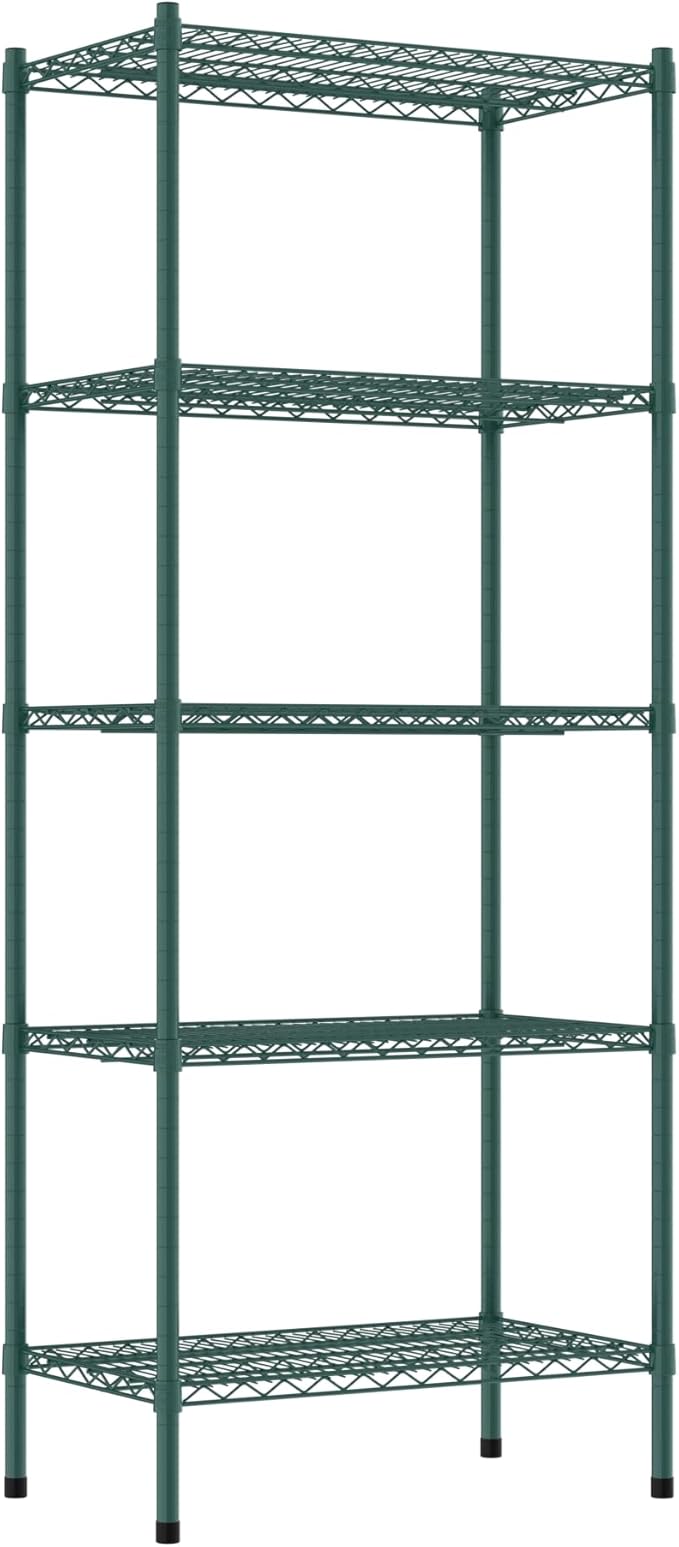 Commercial NSF Listed Green Epoxy Stationary Wire Shelving Kit 18" x 30" x 74", with 5 Shelves Perfect for Warehouse, Walk-in Refrigerator, Freezer, Grocery Store, Restaurant, Dishroom
