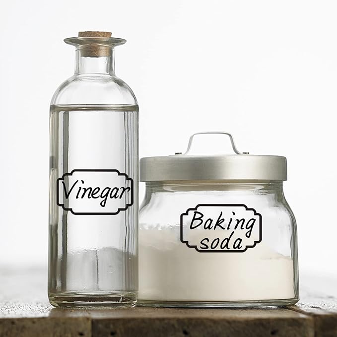 138pcs Removable Transparent Labels for Jars, Waterproof Labels for Bottles with Black Border, Kitchen Food Container Clear Label Stickers with 2 Markers for Storage Bin, Home Organization