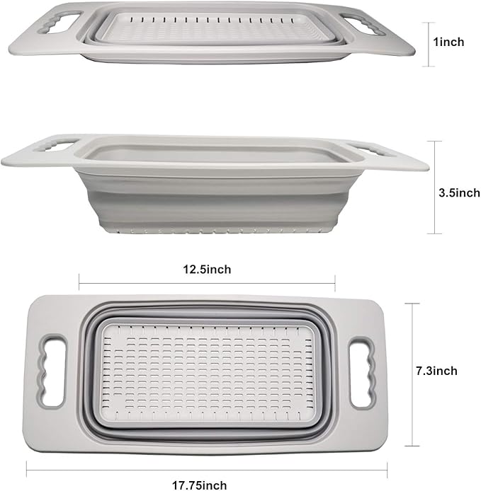 SAMMART Over The Sink Rectangular Colander (Grey)