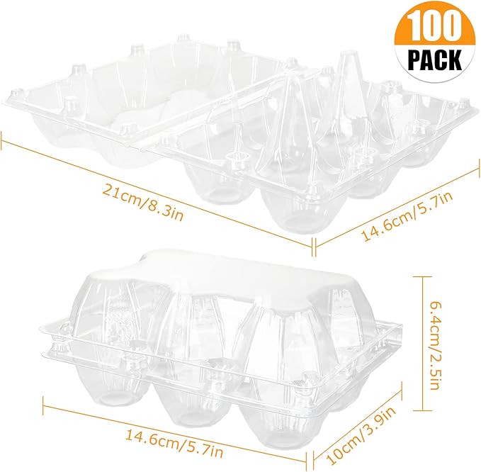 DIRBUY 100PCS Plastic Egg Cartons Bulk 2x3 Egg Holders Style Holds 6 Eggs - Half Dozen Storage Perfect for Family Pasture, Groceries Chicken Farm, Refrigerator Storage
