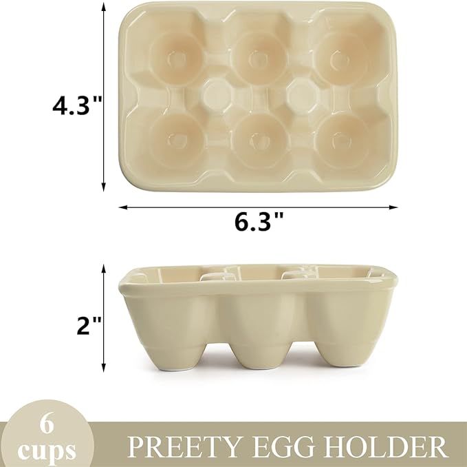DEAYOU 3-Pack 18 Cups Ceramic Egg Tray, 6-Cup Porcelain Egg Holder Container, Decorative Egg Keeper Storage Organizer, Small Egg Dispenser Serveware for Countertop, Fridge, Serving, Kitchen, Yellow