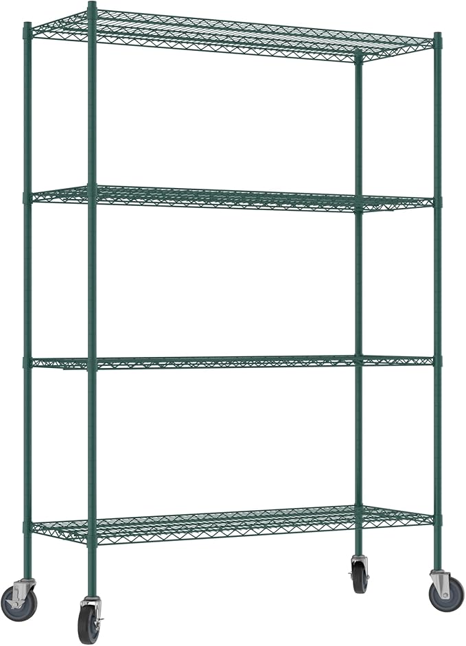 Commercial NSF Listed Green Epoxy Mobile Wire Shelving Kit 21" x 54" x 80", with 4 Shelves Perfect for Warehouse, Walk-in Refrigerator, Freezer, Grocery Store, Restaurant, Dishroom