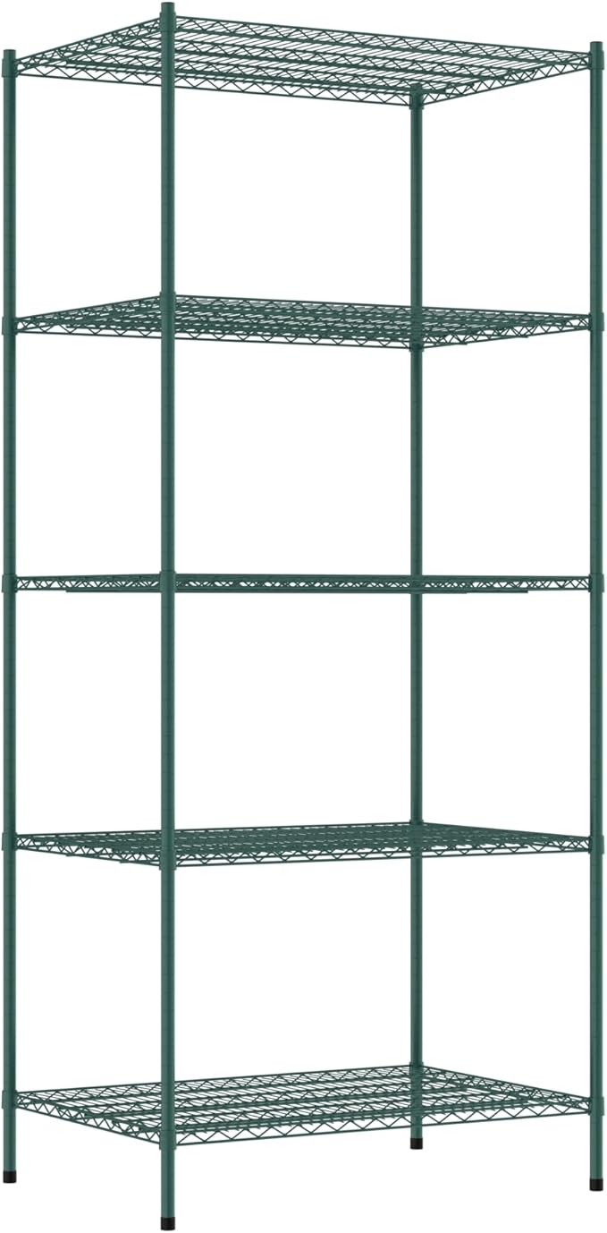 Commercial NSF Listed Green Epoxy Stationary Wire Shelving Kit 30" x 42" x 96", with 5 Shelves Perfect for Warehouse, Walk-in Refrigerator, Freezer, Grocery Store, Restaurant, Dishroom