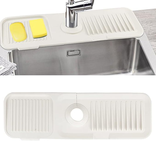Sink Splash Guard, Silicone Sink Faucet Mat Sink Accessories Faucet Absorbent Mat for Kitchen, Bathroom, Sink Sponge Holder (White)