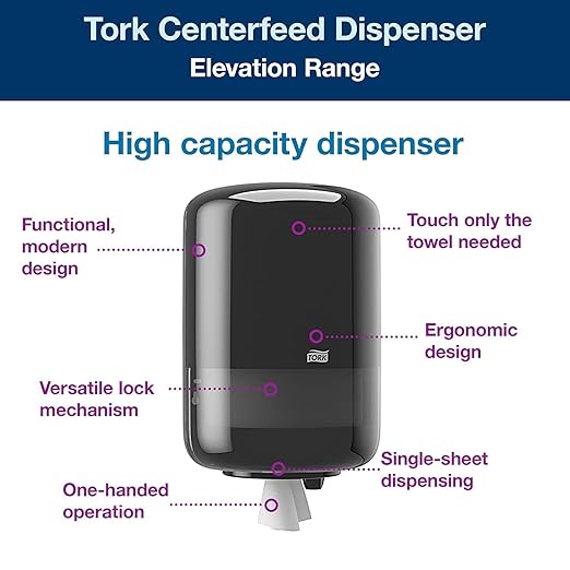 Tork Centerfeed Industrial Paper Towel Dispenser Red and Smoke M2, Single-Sheet Dispensing, Performance Range, 659028