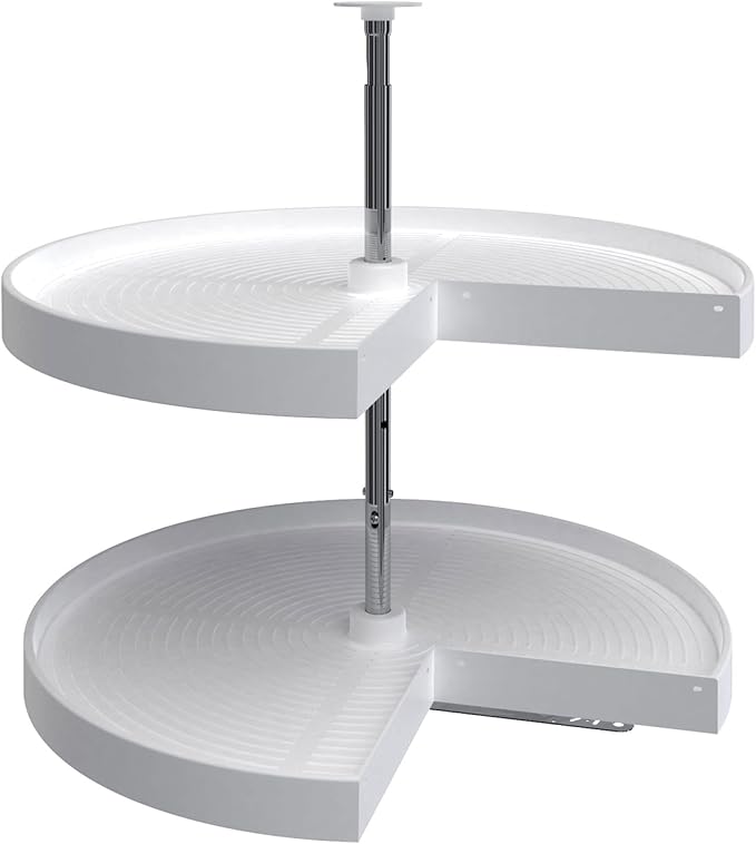 Rev-A-Shelf 28" Pie-Cut Dual Tier Lazy Susan Organizer for Corner Wall Kitchen Cabinets, Plastic Home Rotating Storage Shelves, White, 2942-28-11-1
