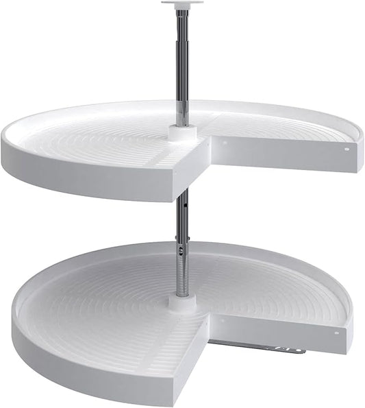 Rev-A-Shelf 28" Pie-Cut Dual Tier Lazy Susan Organizer for Corner Wall Kitchen Cabinets, Plastic Home Rotating Storage Shelves, White, 2942-28-11-1